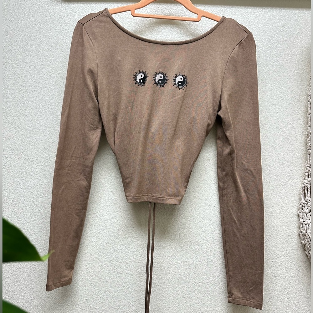 Brown Long Sleeve Crop Top